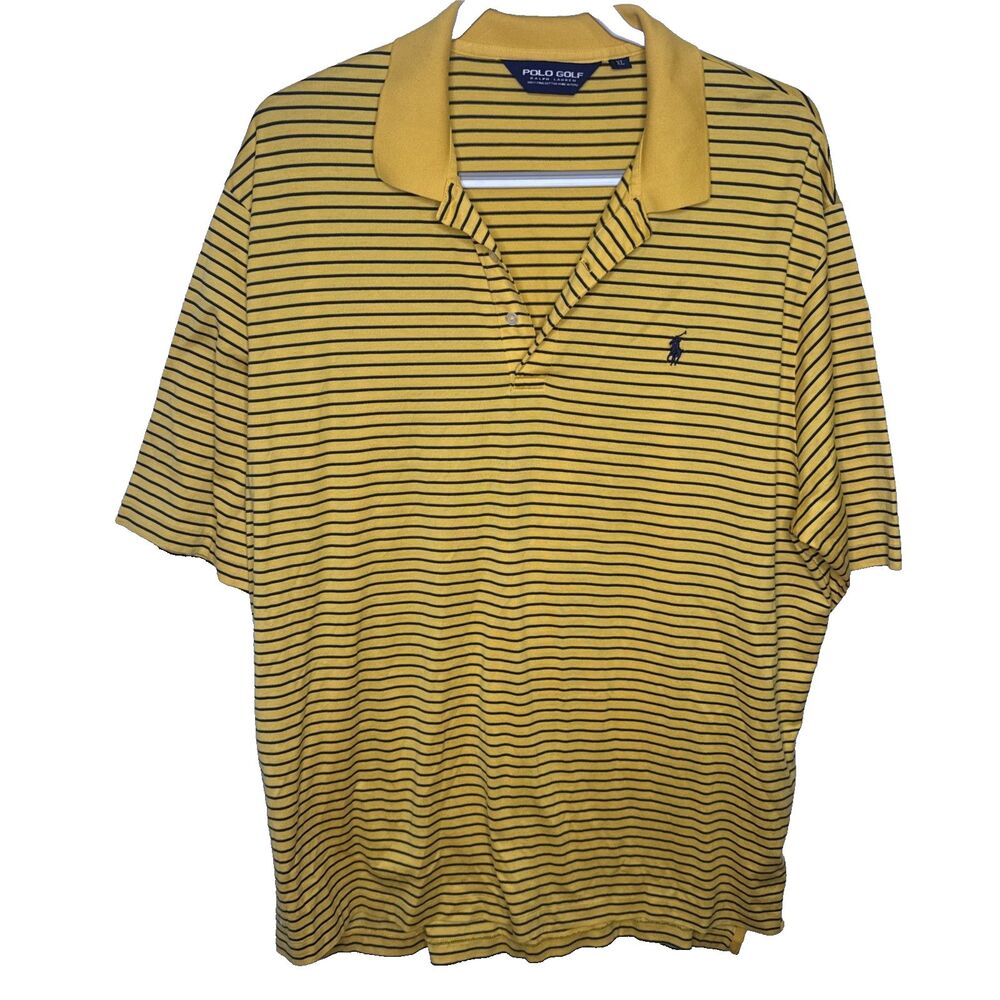 Polo Golf Ralph Lauren Mens XL Yellow Striped Short Sleeve Pima Cotton Shirt